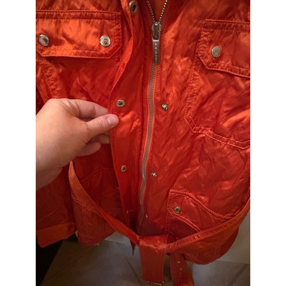 Michael Kors Womens Orange Metallic Belted Field Utility Jacket Size Medium - Picture 3 of 8